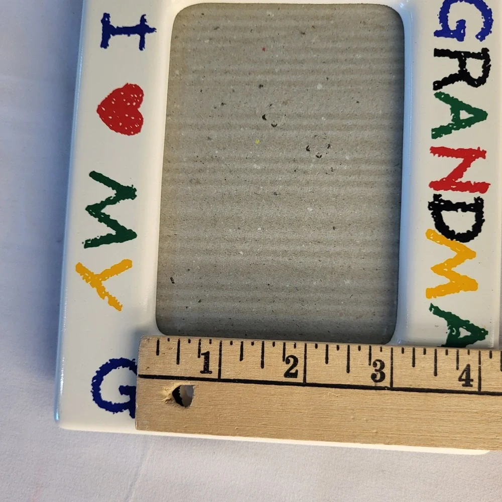 I Love My Grandma Colorful Ceramic Picture Frame 5x7 Fits 3x5 Photo Crayon VTG